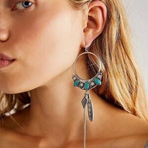 FREE PEOPLE NWT Winona western Aztec hoops -silver/turquoise